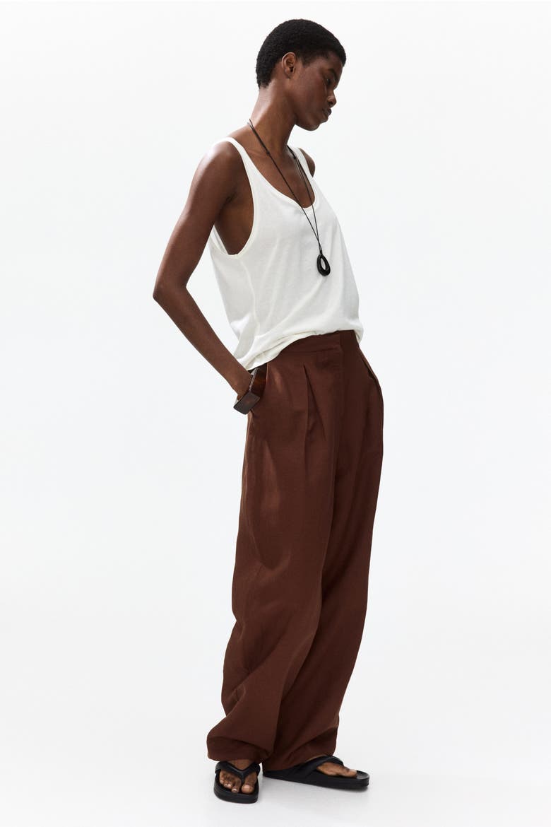 Linen-blend Barrel Trousers, Alternate, color, Brown