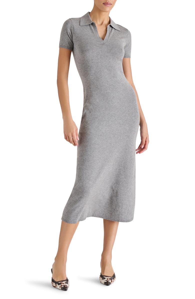 Steve Madden Banks Polo Midi Sweater Dress, Main, color, Medium Grey Heather