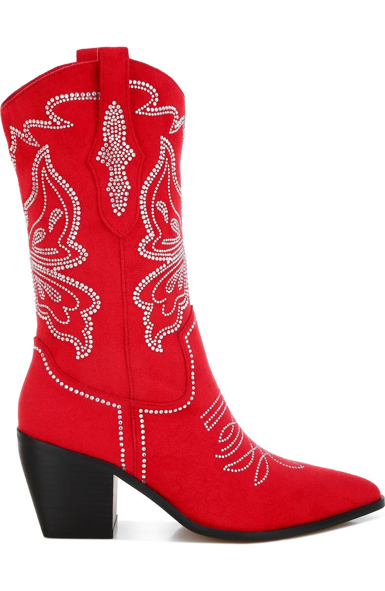 Rag & Co Latafa Rhinestone Western Boot, Alternate, color, Red