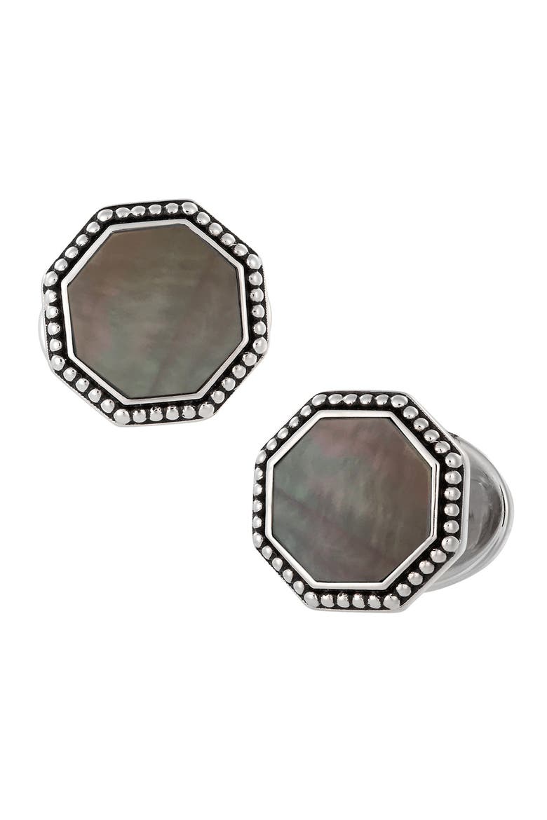 Octagon Gemstone Antique Sterling Cufflinks, Main, color, GREY
