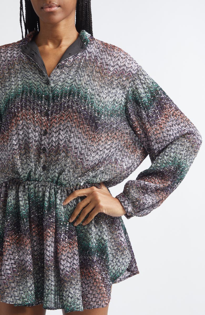 Missoni Metallic Zigzag Sequin Long Sleeve Knit Minidress, Alternate, color, Multi Black Orange Violet
