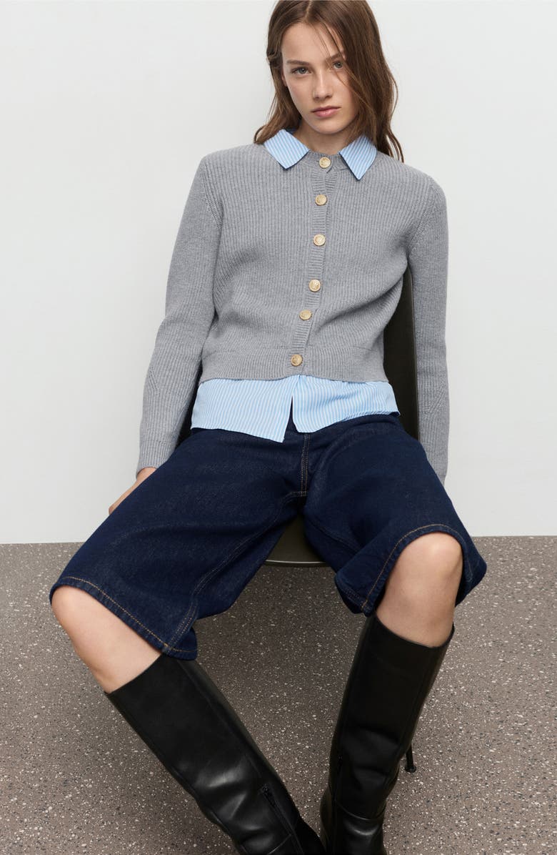 MANGO Mixed Media Cardigan, Alternate, color, Grey