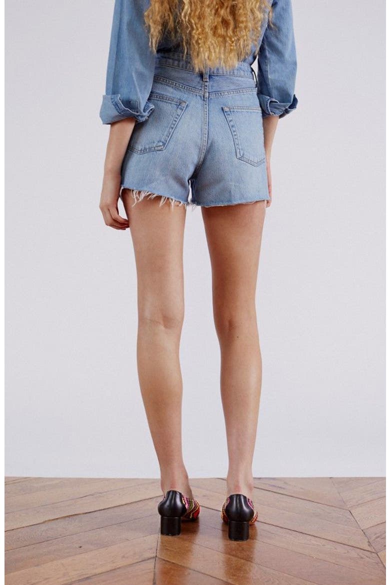 Ripped Denim Mom Shorts, Alternate, color, MID DENIM