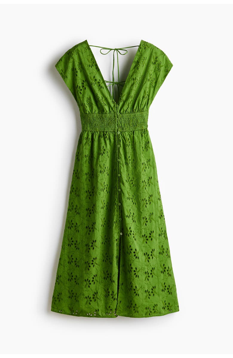 H&M Broderie-anglaise Cotton Dress, Alternate, color, Green