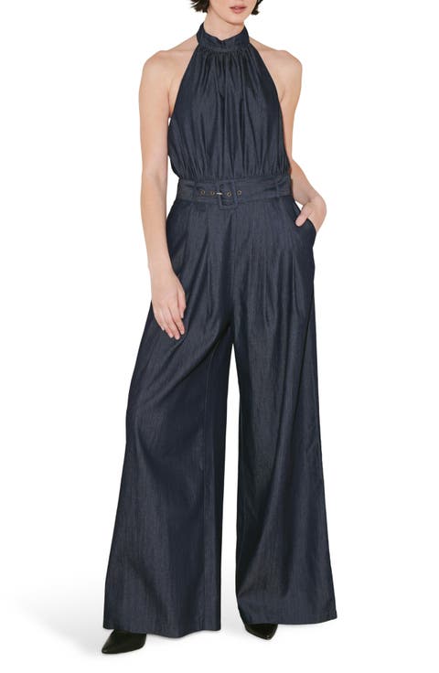 Halter Neck Denim Jumpsuit