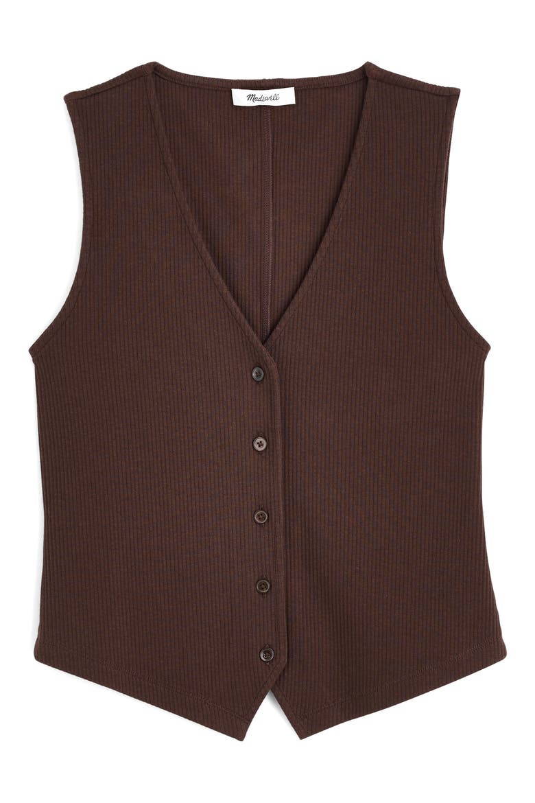 Rib V-Neck Vest, Alternate, color, DARK BROWN