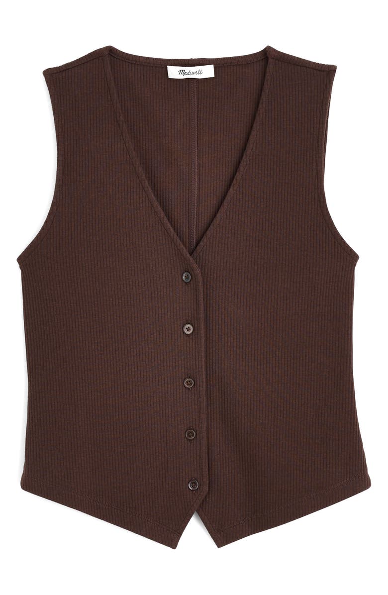 Madewell Rib V-Neck Vest, Main, color, Dark Brown