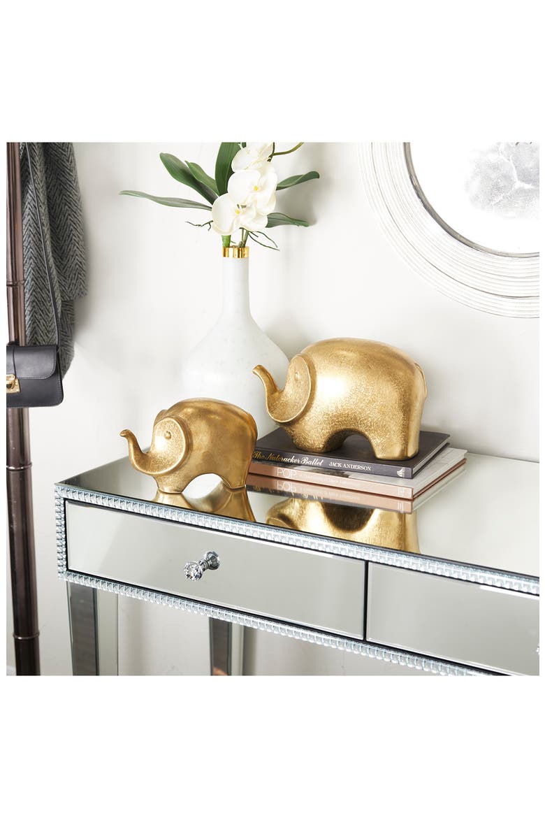 Goldtone Ceramic Contemporary Elephant Sculpture - Set of 2, Alternate, color, GOLD
