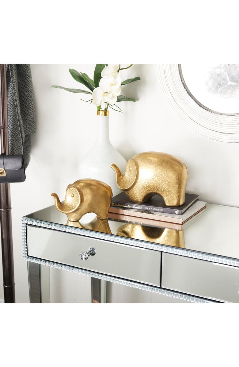 WILLOW ROW Goldtone Ceramic Contemporary Elephant Sculpture - Set of 2, Alternate, color, Gold