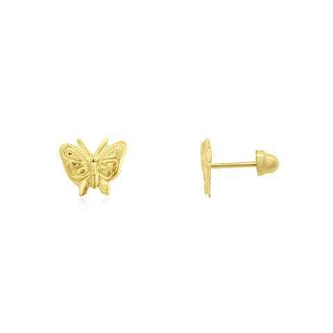 Gold Butterfly Screw Back Stud Earrings