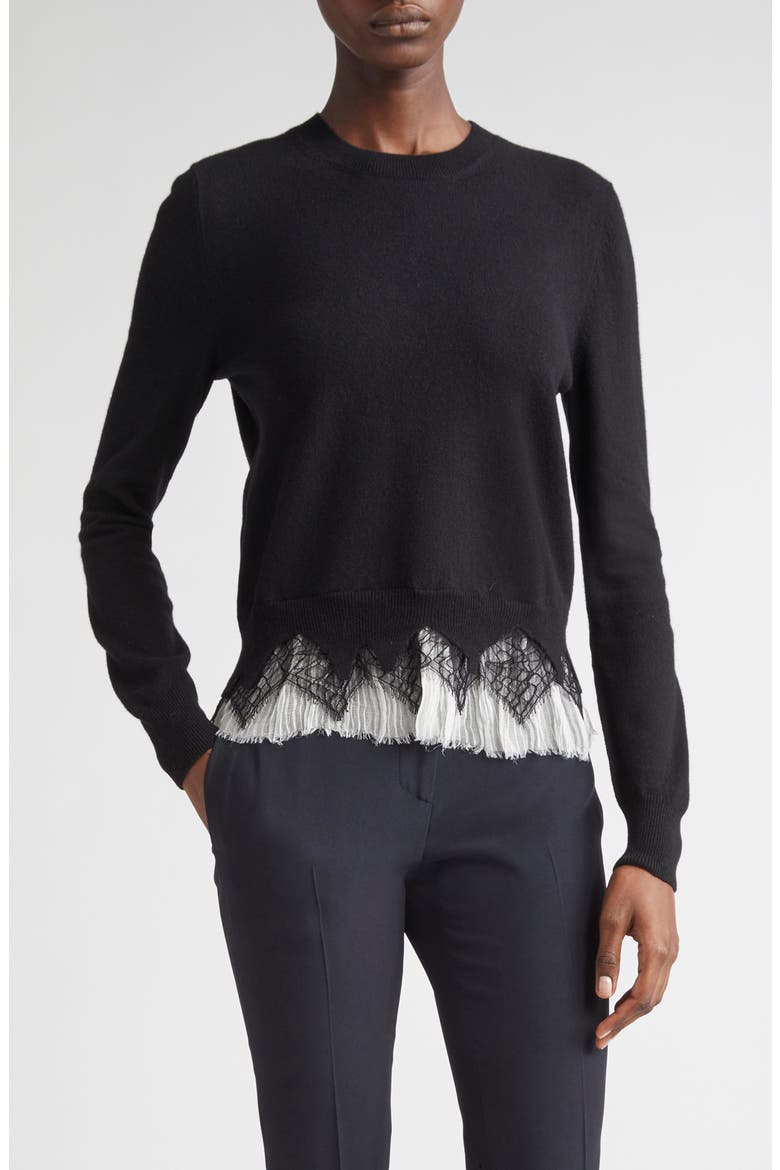 Cobweb Lace Wool & Cashmere Sweater, Main, color, BLACK