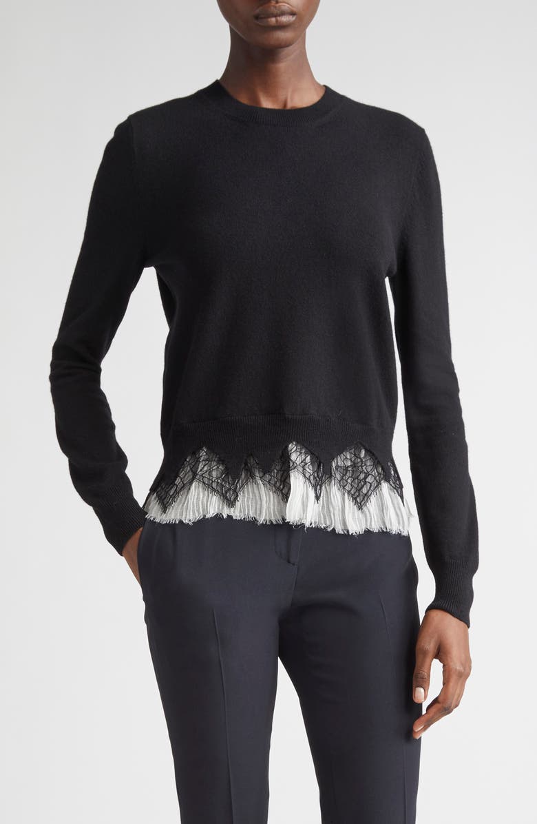 McQueen Cobweb Lace Wool & Cashmere Sweater, Main, color, Black