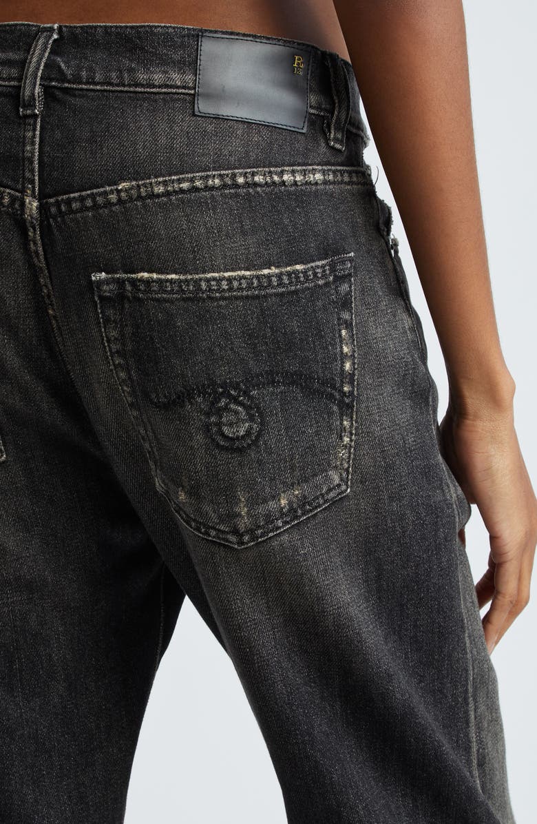 R13 Distressed Fray Hem Stretch Boyfriend Jeans, Alternate, color, Abbey Black