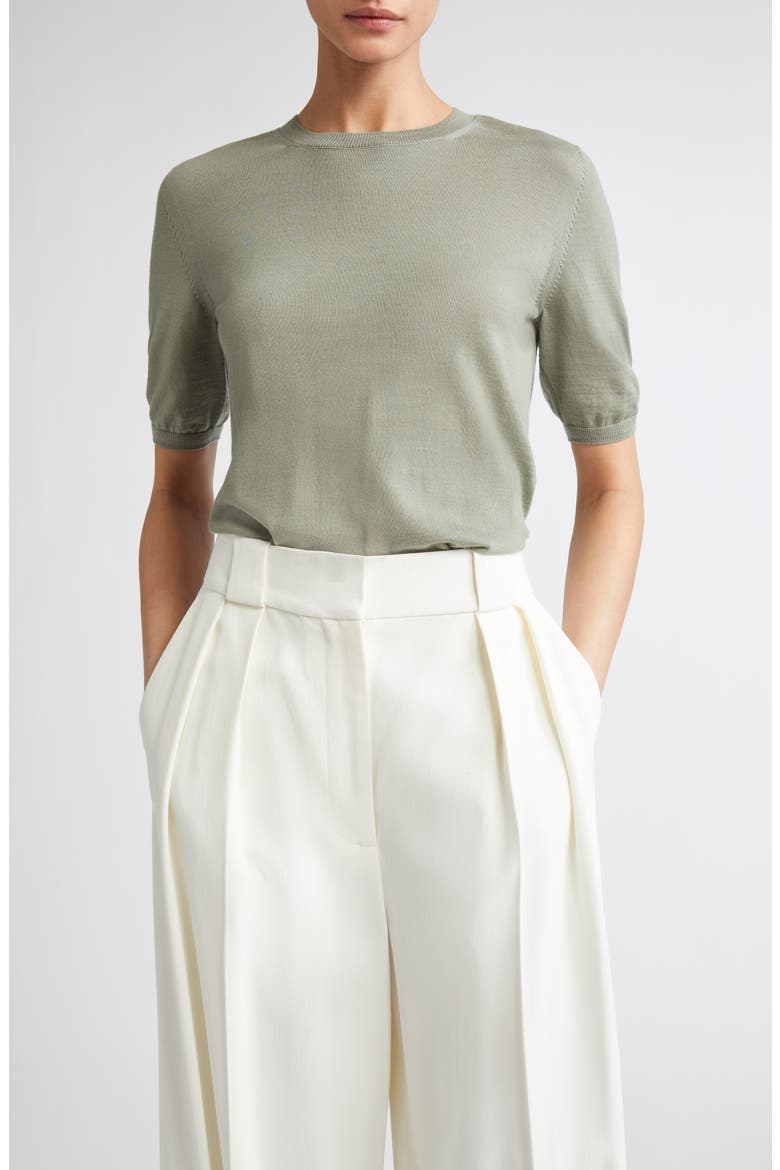 Gerico Short Sleeve Virgin Wool Sweater, Main, color, SAGE GREEN