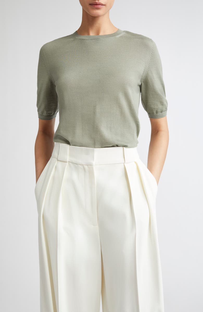 Max Mara Gerico Short Sleeve Virgin Wool Sweater, Main, color, Sage Green