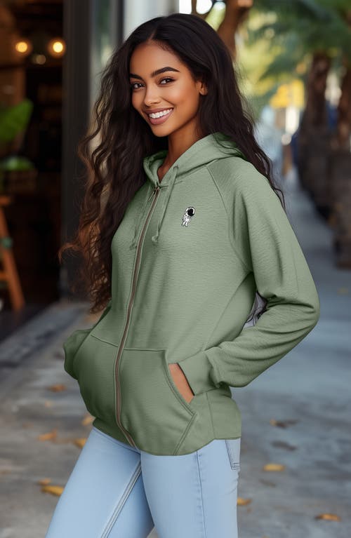 Dalix Astronaut Zip Fleece Hoodie In Sage