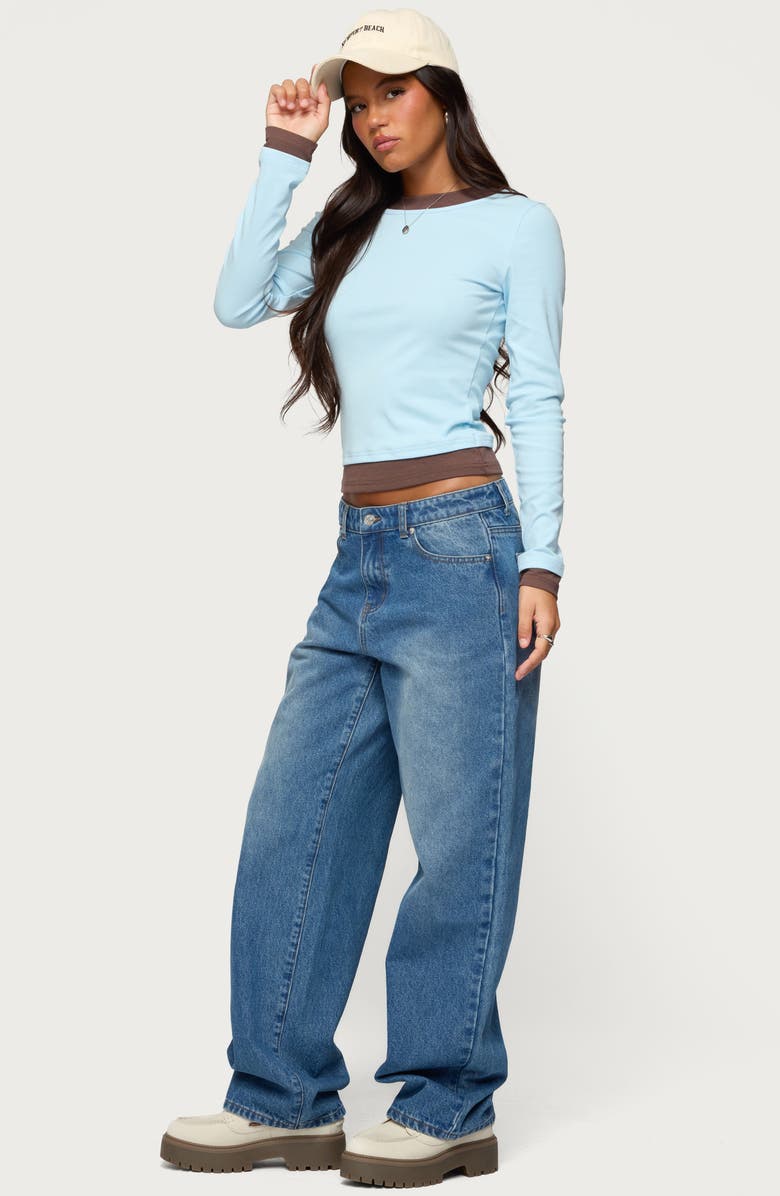 EDIKTED Layered Look Long Sleeve Stretch Cotton Top, Alternate, color, Light-Blue