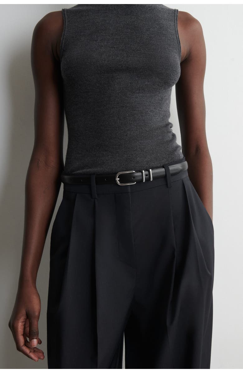 COS Saffiano Leather Belt, Main, color, Black