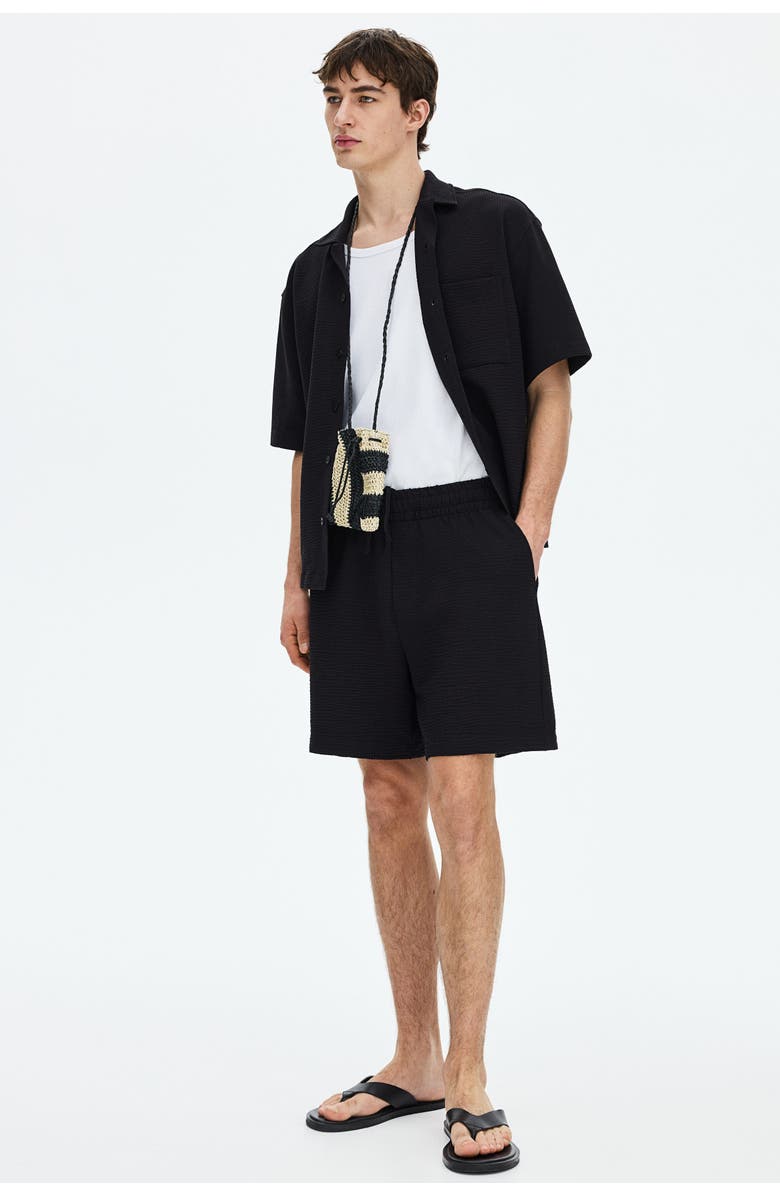 H&M Relaxed Fit Waffled Shorts, Alternate, color, Black