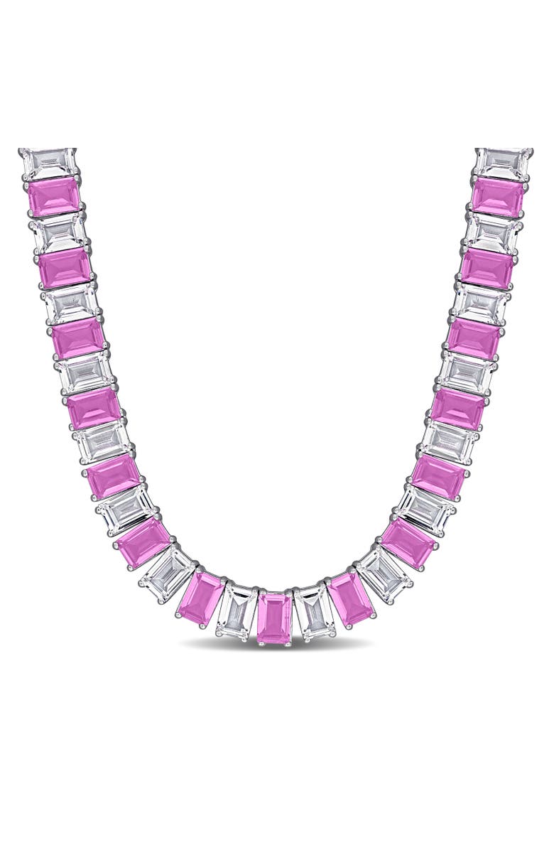 Julianna B. Emerald-Cut Lab-Created Sapphire Tennis Necklace, Main, color, Created Sapphire