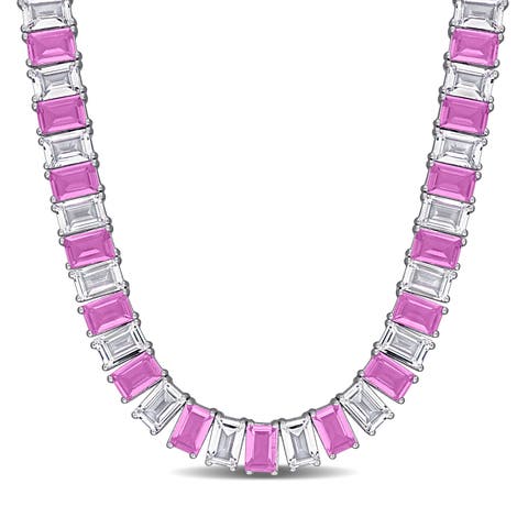 Emerald-Cut Lab-Created Sapphire Tennis Necklace
