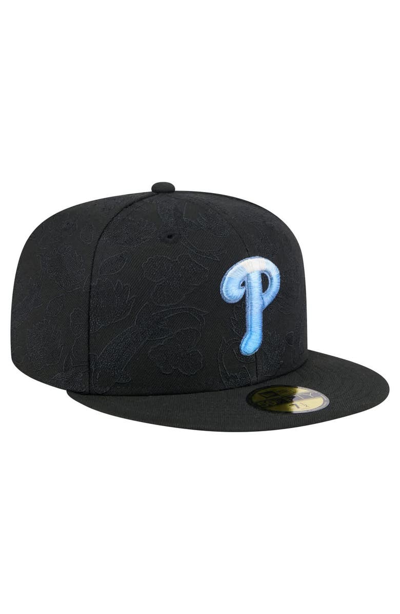 New Era Men's New Era Black Philadelphia Phillies Tonal Koi 59FIFTY Fitted Hat, Alternate, color, 