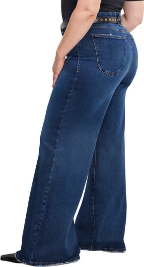 Good Waist Patch Pocket High Waist Wide Leg Palazzo Jeans