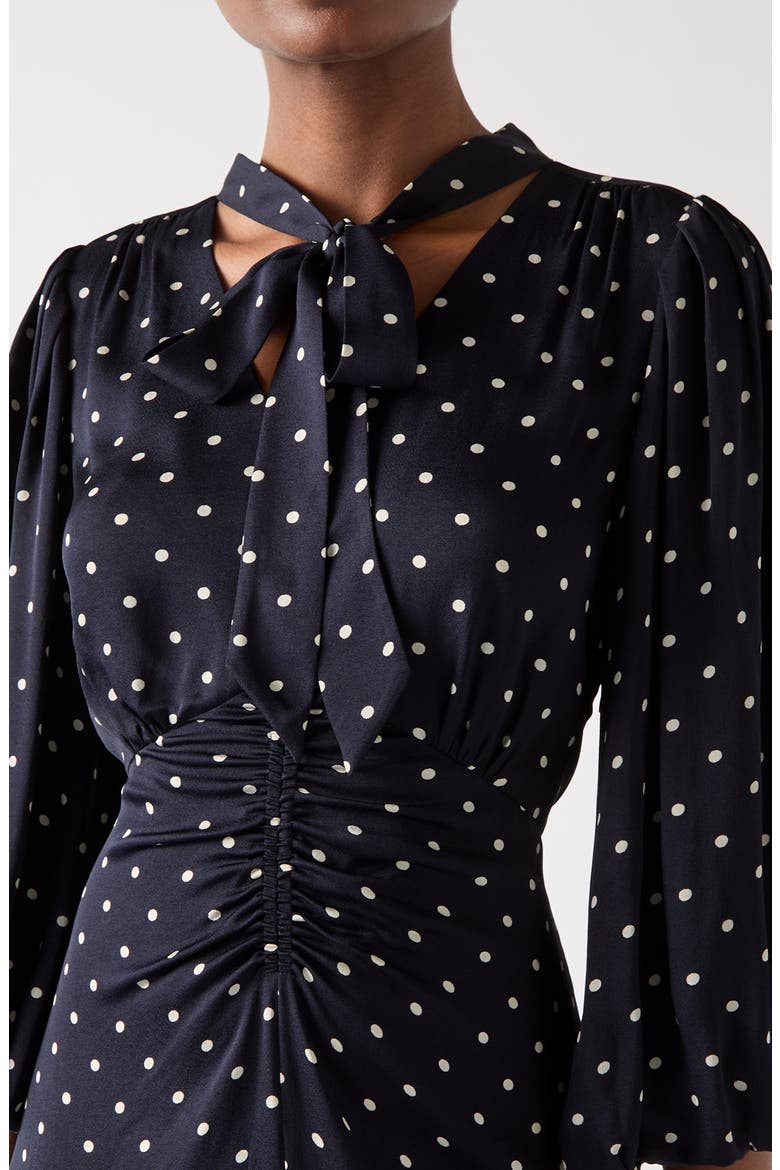 Hester Dot Tie Neck Midi Dress, Alternate, color, NAVY