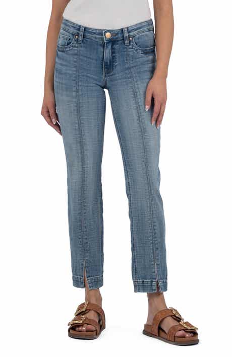 KUT from the Kloth Stevie Seamed Split Hem Low Rise Slim Straight Leg Jeans