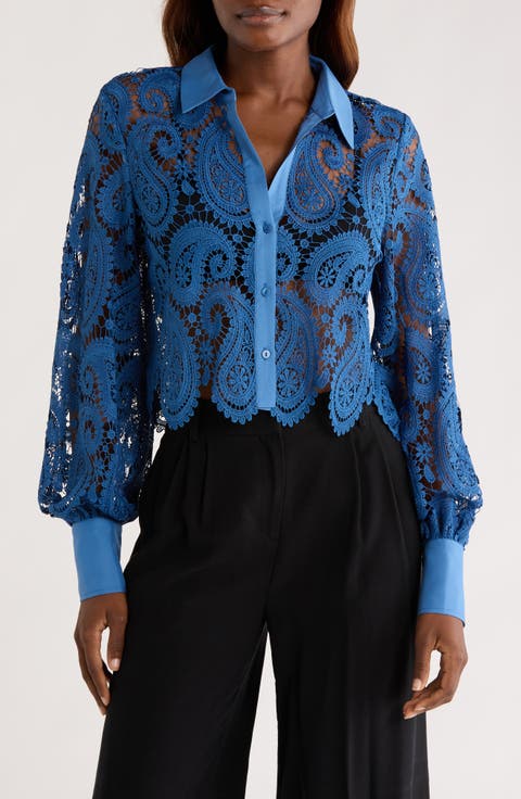 Odelia Lace Crop Button-Up Shirt