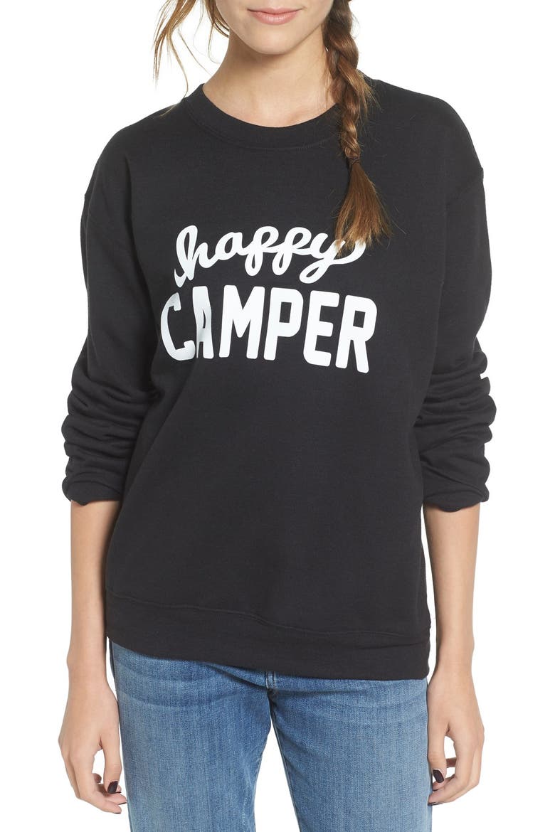 'Happy Camper' Graphic Sweatshirt, Main, color, BLACK
