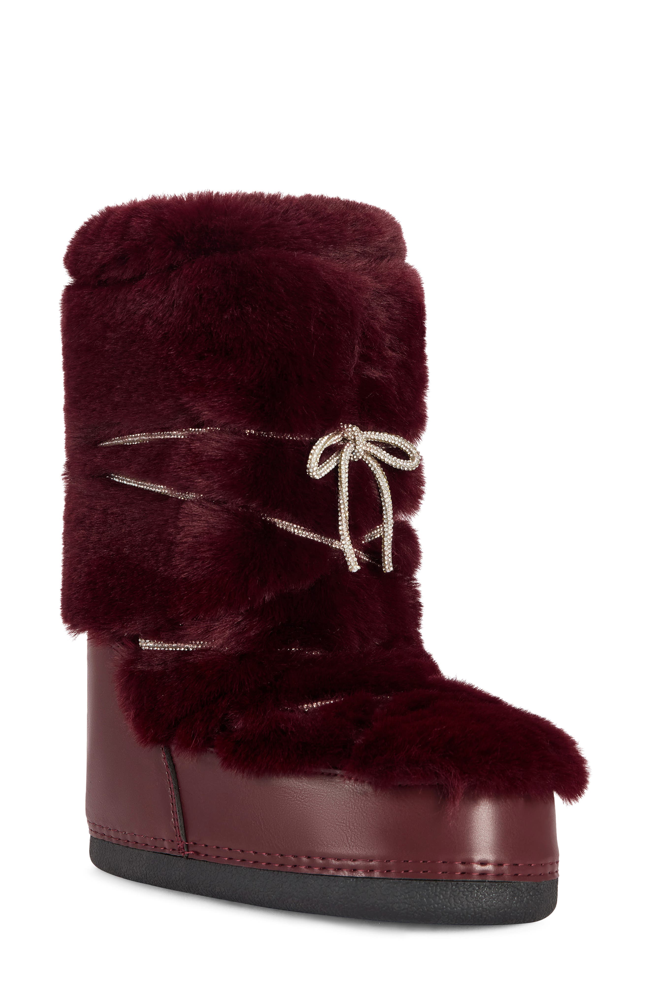 Karmela Faux Leather and Faux Fur Boot, Main, color, BURGUNDY