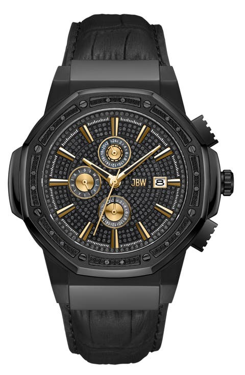 Saxon Diamond Croc Embossed Leather Strap Watch, 44mm - 0.08 ctw