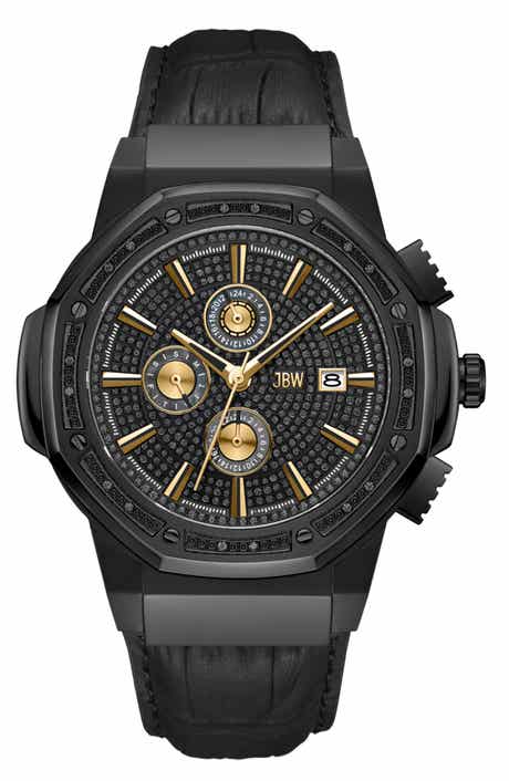 JBW Saxon Diamond Croc Embossed Leather Strap Watch, 44mm - 0.08 ctw