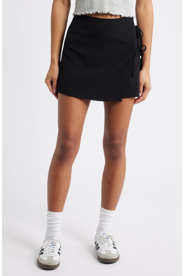 Tie Faux Wrap Miniskort, Main, color, BLACK