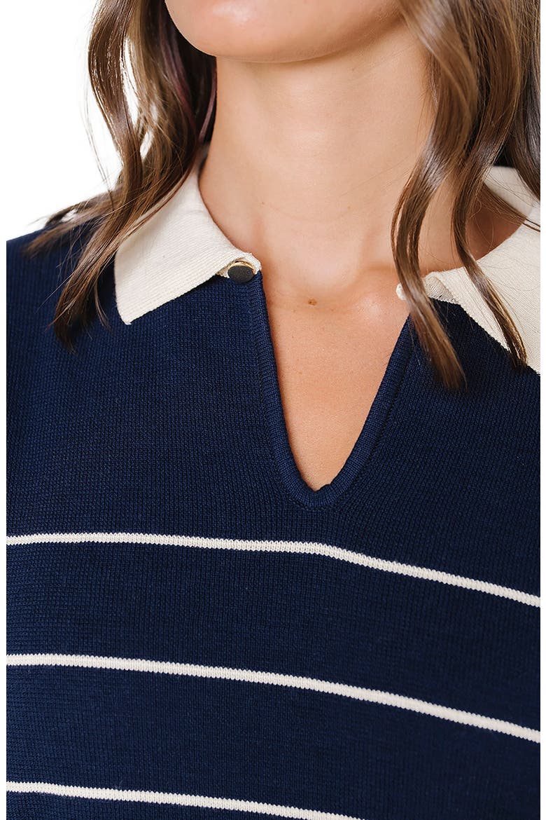 Organic Long Sleeve Collared Sweater Dress, Alternate, color, Navy Breton Stripe