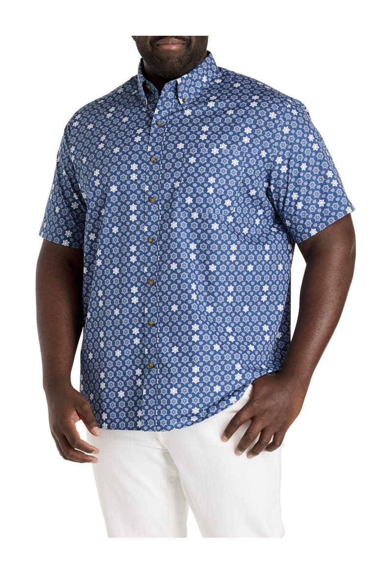 Big & Tall Easy-Care Medallion Print Sport Shirt, Main, color, BLUE
