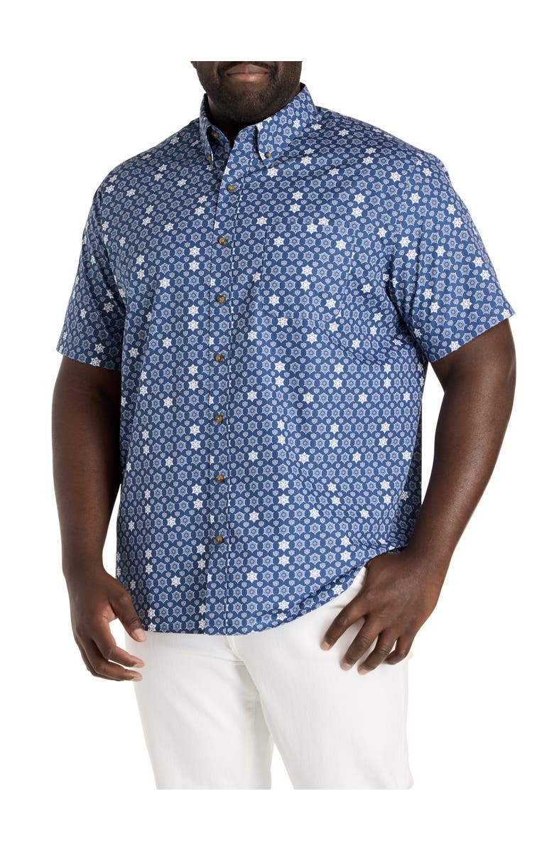 Harbor Bay by DXL Big & Tall Easy-Care Medallion Print Sport Shirt, Main, color, Blue