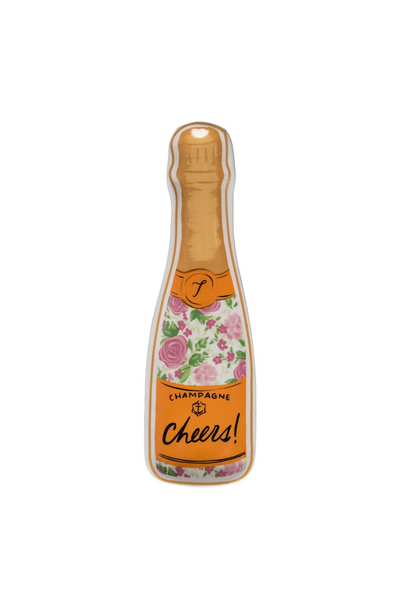 Totalee Gift Champagne Bottle Trinket Dish Ceramic Multicolored, Main, color, Pink