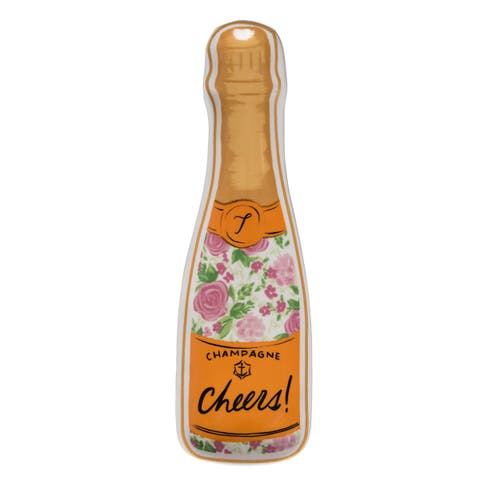 Champagne Bottle Trinket Dish Ceramic Multicolored