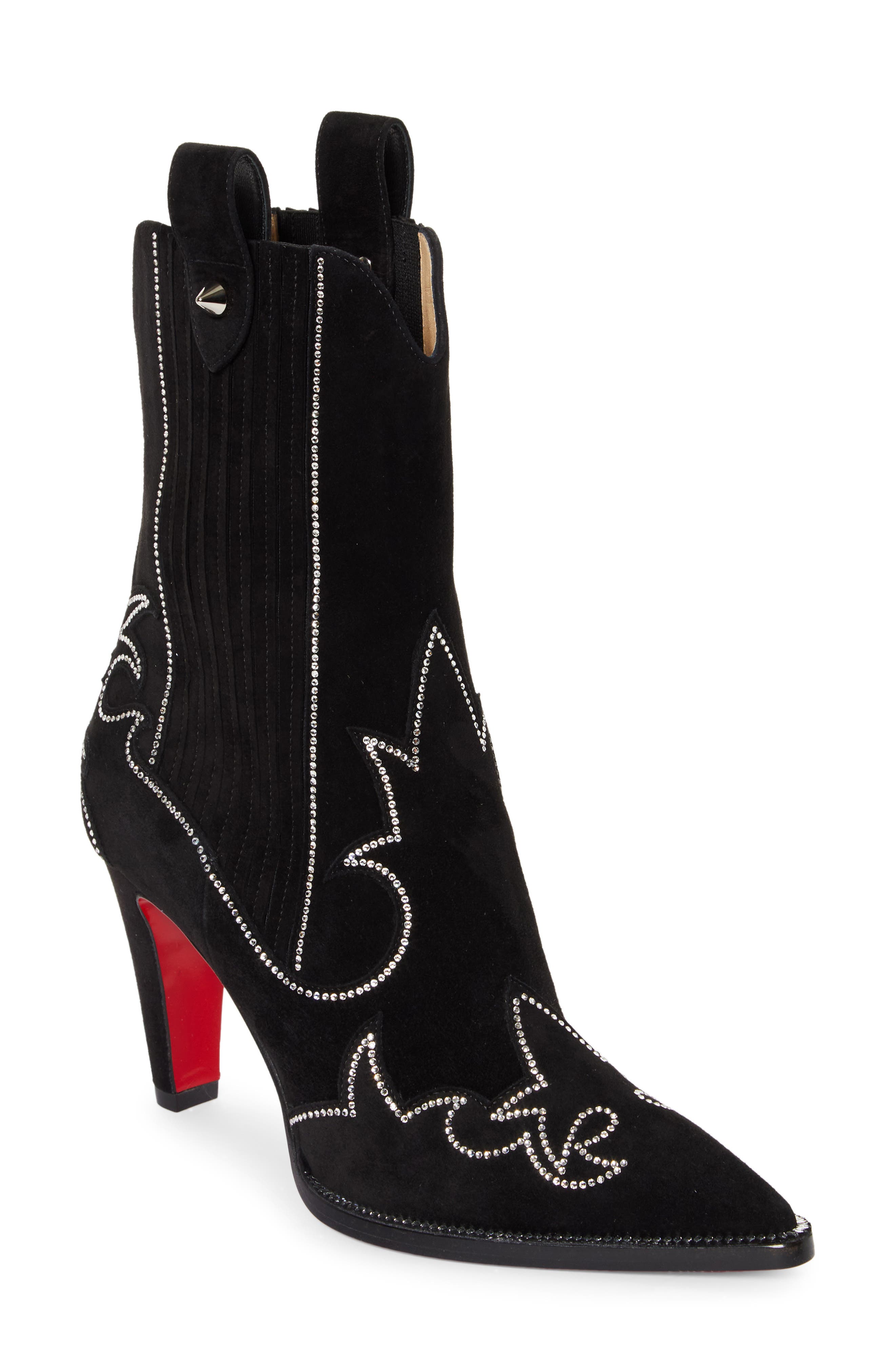 Christian Louboutin Santia Crystal Beaded Western Boot, Main, color, 