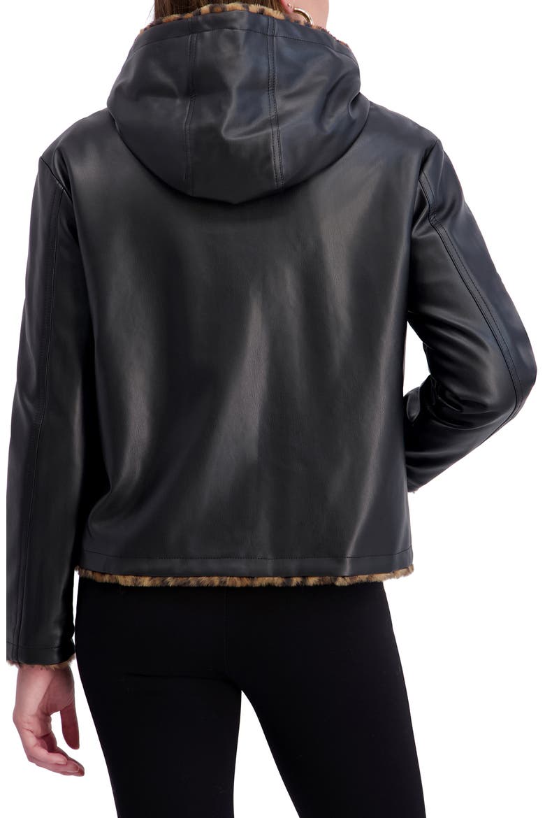 Faux Fur Lined Faux Leather Hooded Jacket, Alternate, color, BLACK