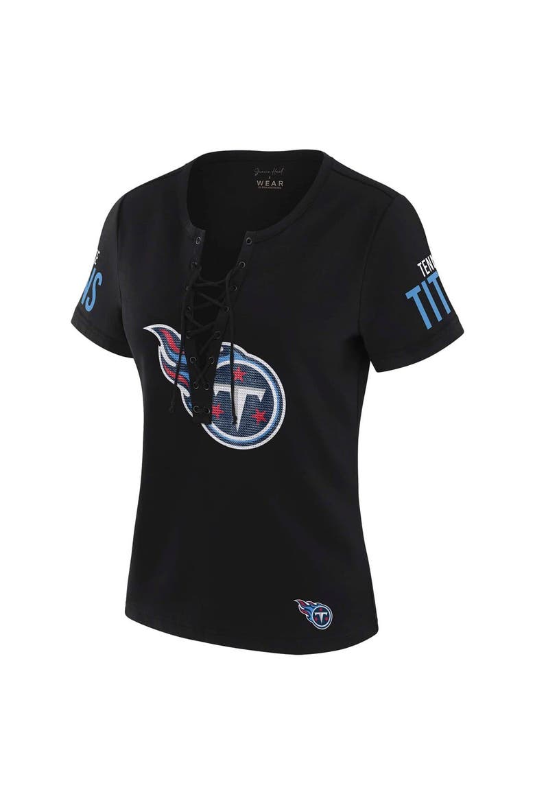 Women's WEAR by Erin Andrews x Gracie Hunt Black Tennessee Titans Draft Me Lace-Up T-Shirt, Alternate, color, Black
