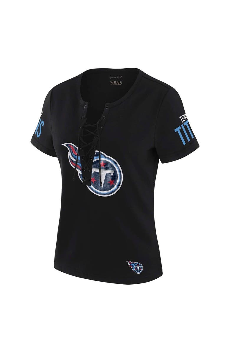 WEAR by Erin Andrews Women's WEAR by Erin Andrews x Gracie Hunt Black Tennessee Titans Draft Me Lace-Up T-Shirt, Alternate, color, Black