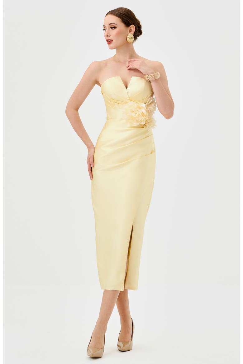 Raina Strapless Midi, Alternate, color, YELLOW