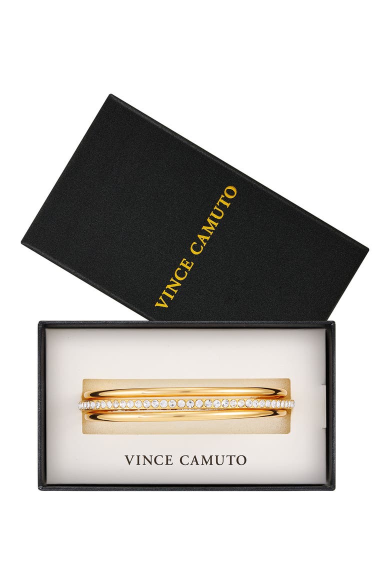 Pavé Crystal Bangle Bracelet Set, Main, color, GOLD TONE