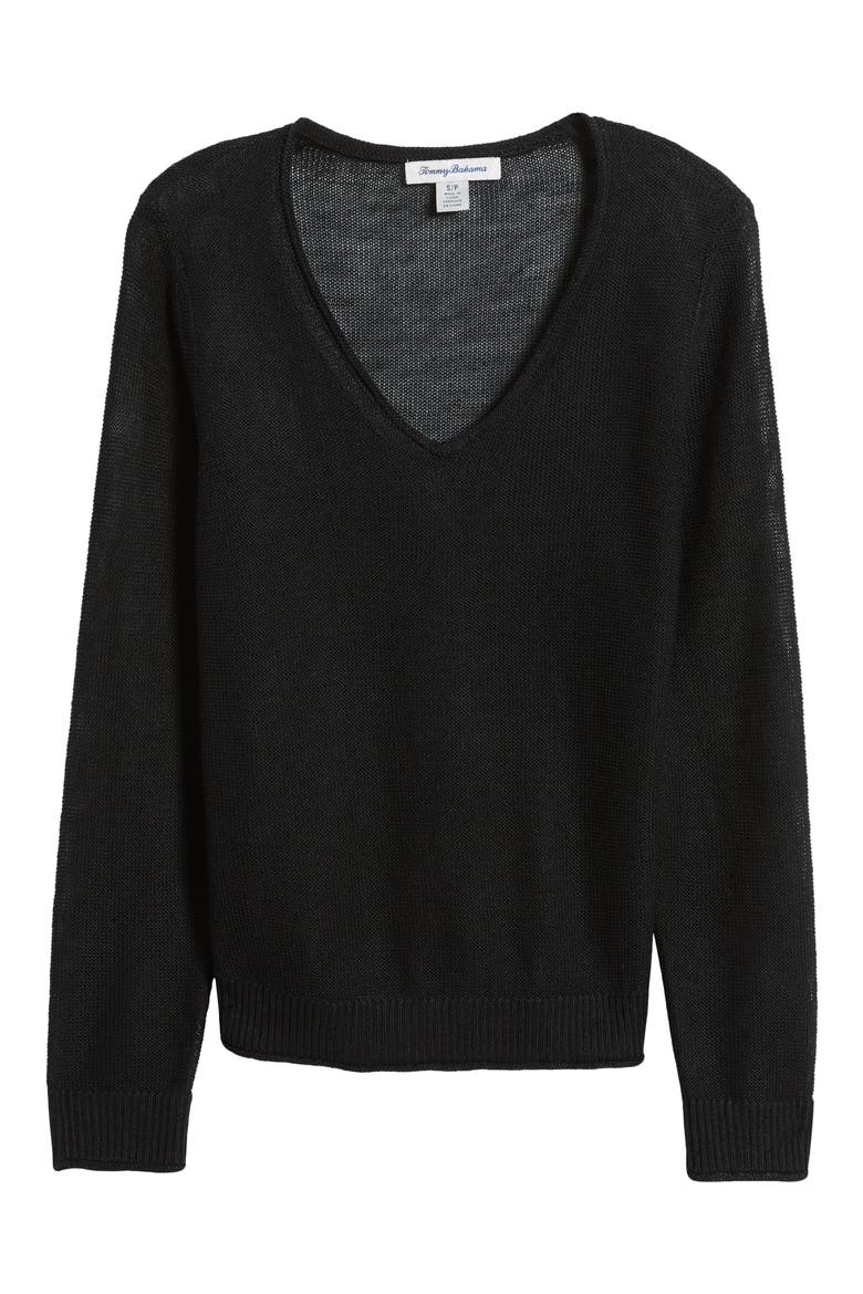 Cedar V-Neck Linen Sweater, Alternate, color, BLACK