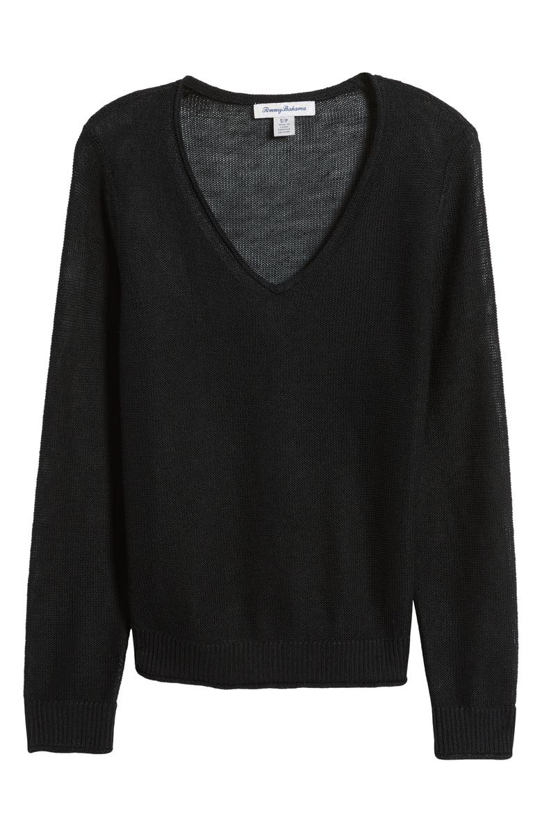 Tommy Bahama Cedar V-Neck Linen Sweater, Alternate, color, Black