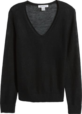 トミー バハマ  Bahama Cedar Linen LS V-Neck レディース Sweaters Black Tommy Bahama Cedar V-Neck Linen Sweater | Nordstrom