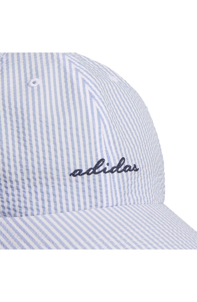 adidas Logo Seersucker Stripe Adjustable Baseball Cap, Alternate, color, Ash Blue/ Collegiate Navy